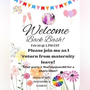 Welcome Back Bash!! Please join me on 2/20 !!!